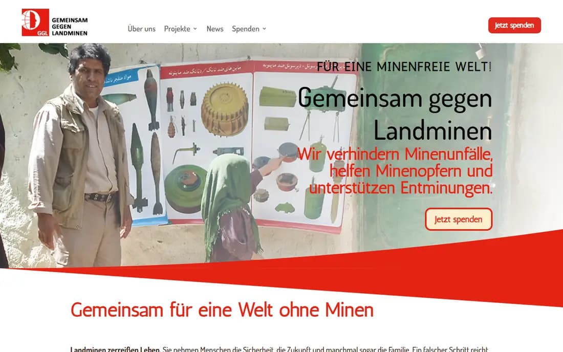 Einblick in die Website von Gemeinsam gegen Landminen