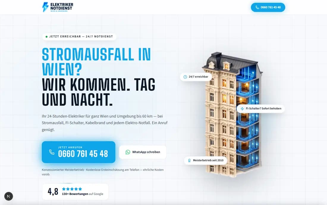 Einblick in die Website von EIB Elektroinstallationen